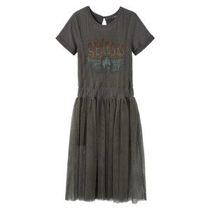 Truce Girls Oversize Mesh Overlay Romper Dress Dark Grey Size M 10-12